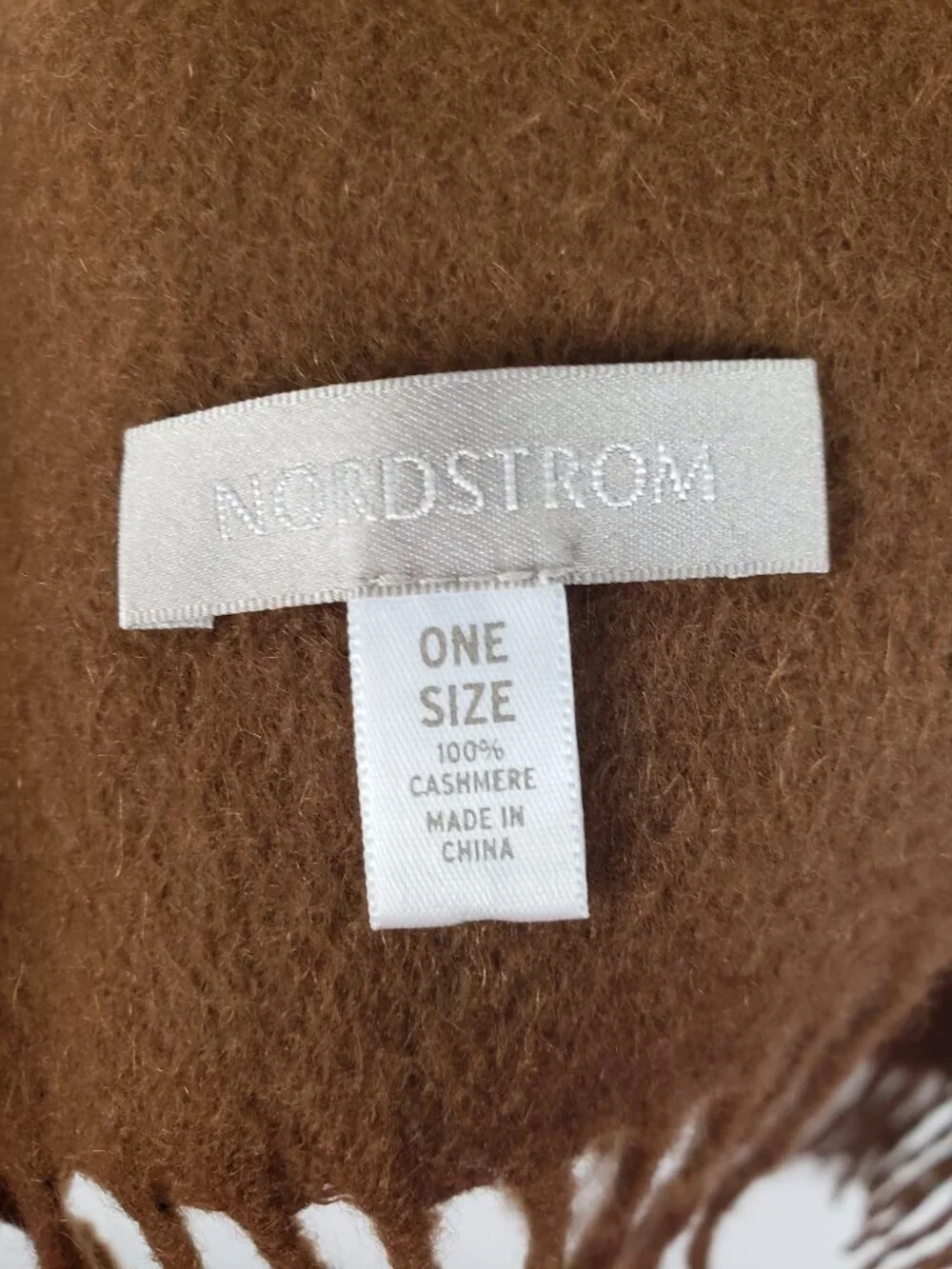 Nordstrom Brown Cashmere Rectangle Scarf Fringe Unisex Neutral Dark Camel
